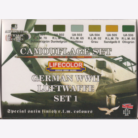 Lifecolor CS06 Camouflage Set, German WWII Luftwaffe Set 1 (6 Authentic Acrylic Colors)