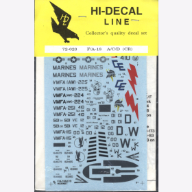Hi-Decal Line 72-023, F/A-18 A/C/D (CR) 1:72 Modellbau Abziehbild