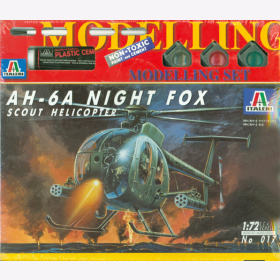 AH-6A Night Fox Scout Helicopter - Italeri 017, M 1:72 inkl. Farben, Pinsel, Kleber