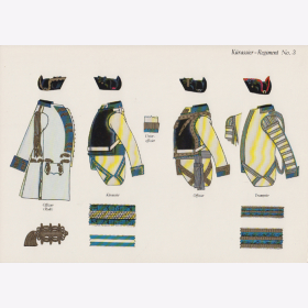 Uniformtafel Gr.1/Nr.405: PREUSSEN 1753-1786 Uniformschemata und Feldzeichen, K&uuml;rassier-Regiment No.3 Teil 1