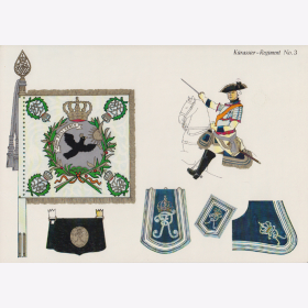 Uniformtafel Gr.1/Nr.406: PREUSSEN 1753-1786 Uniformschemata und Feldzeichen, K&uuml;rassier-Regiment No.3 Teil 2