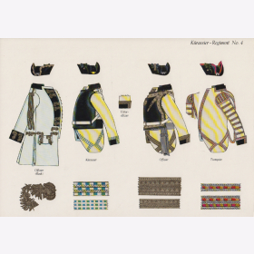 Uniformtafel Gr.1/Nr.407: PREUSSEN 1753-1786 Uniformschemata und Feldzeichen, K&uuml;rassier-Regiment No.4 Teil 1