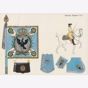 Uniformtafel Gr.1/Nr.410: PREUSSEN 1753-1786 Uniformschemata und Feldzeichen, K&uuml;rassier-Regiment No.5 Teil 2