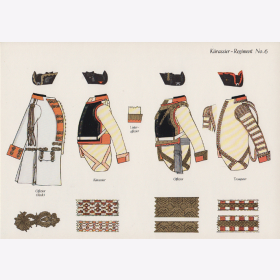 Uniformtafel Gr.1/Nr.411: PREUSSEN 1753-1786 Uniformschemata und Feldzeichen, K&uuml;rassier-Regiment No.6 Teil 1