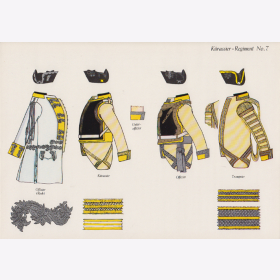 Uniformtafel Gr.1/Nr.413: PREUSSEN 1753-1786 Uniformschemata und Feldzeichen, K&uuml;rassier-Regiment No.7 Teil 1