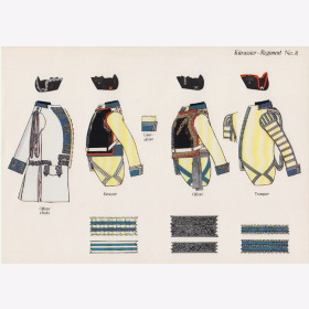 Uniformtafel Gr.1/Nr.415: PREUSSEN 1753-1786 Uniformschemata und Feldzeichen, K&uuml;rassier-Regiment No.8 Teil 1