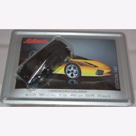 Schuco Modell 1:87 Lamborghini Gallardo schwarz mit Schild aus Emaille