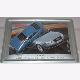Schuco Modell 1:87 Audi A6 blau mit Schild aus Emaille