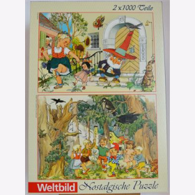 Nostalgische Puzzle 2 St&uuml;ck, Je 1000 Teile, Ri Ra Rutsch Kasperl Zauberer