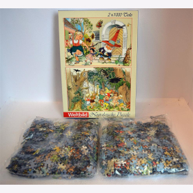 Nostalgische Puzzle 2 St&uuml;ck, Je 1000 Teile, Ri Ra Rutsch Kasperl Zauberer