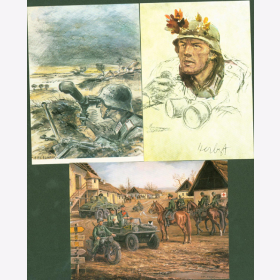 Postkarten farbige Reproduktionen Wehrmacht Set 12/III/11, 30, 50 