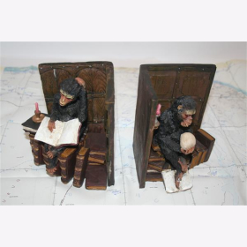 2 Buchstützen Der philosophische Affe & Affe mit Schädel Darwinismus Hamlet