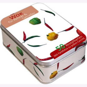 Rezeptbox Wok Metalbox Aufbewahrungsdose 50 Rezeptkarten F&uuml;r Kenner &amp; Geniesser Kochbuch Rezept