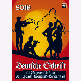 Scherenschnittkalender Deutsche Schrift in Farbe 2019 - 14 Farbige Kalenderbl&auml;tter