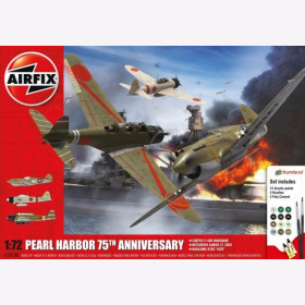 PEARL HARBOR 75th ANNIVERSARY Curtis P-40 Warhawk Mitsubishi A6M2B-21 Zero Nakajima B5N2 Kate Airfix A50180 1:72 Inklusive Farben, Pinsel und Klebstoff