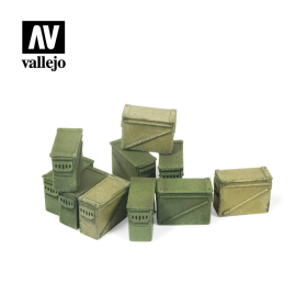 Große Munitionskisten 12,7 mm WKII - 10 Stück Diorama Zubehör Vallejo SC221 Modellbau 1:35